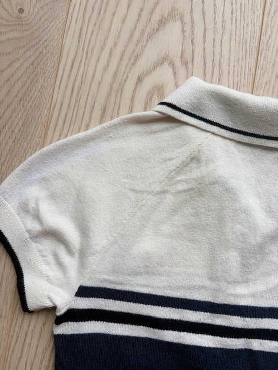 Aritzia TNA Assembly Knit Cropped Polo Sweater Navy White Stripe 2XS - Picture 8 of 8